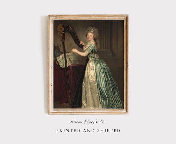 Antique Woman With Harp Portrait, Baroque Art Print
