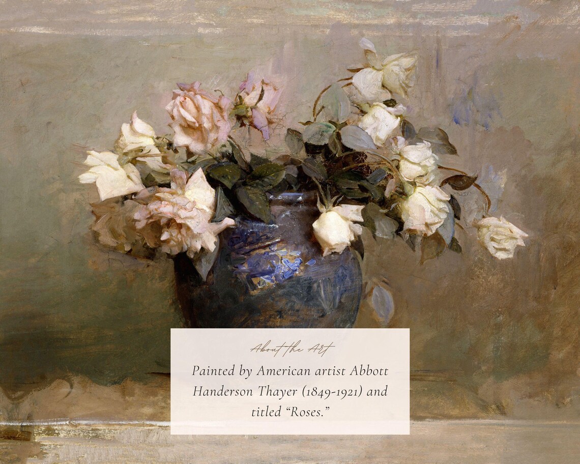 Vintage Roses Still Life Art Print, Cottage Farmhouse - Image 2