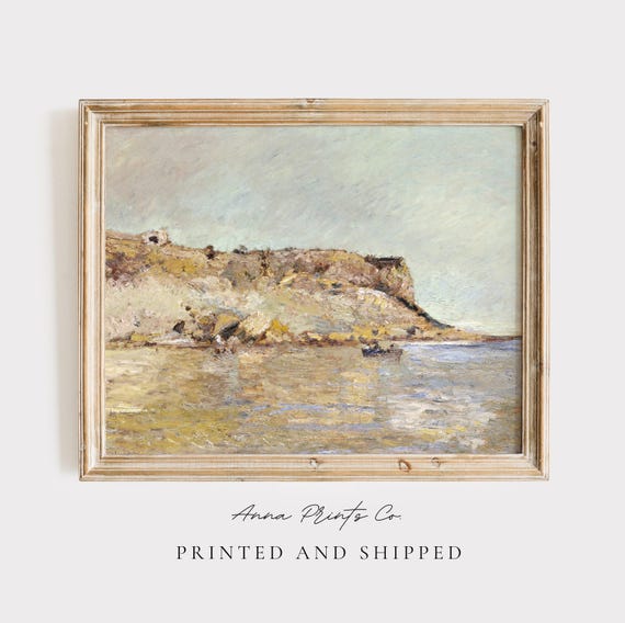 Coastal Mountains Victorian Painting, Vintage Beach Print