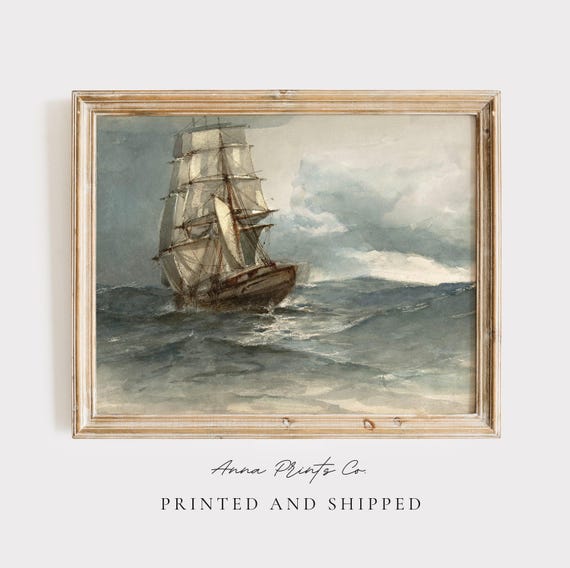 Antique Ship at Sea, Vintage Nautical Art Print