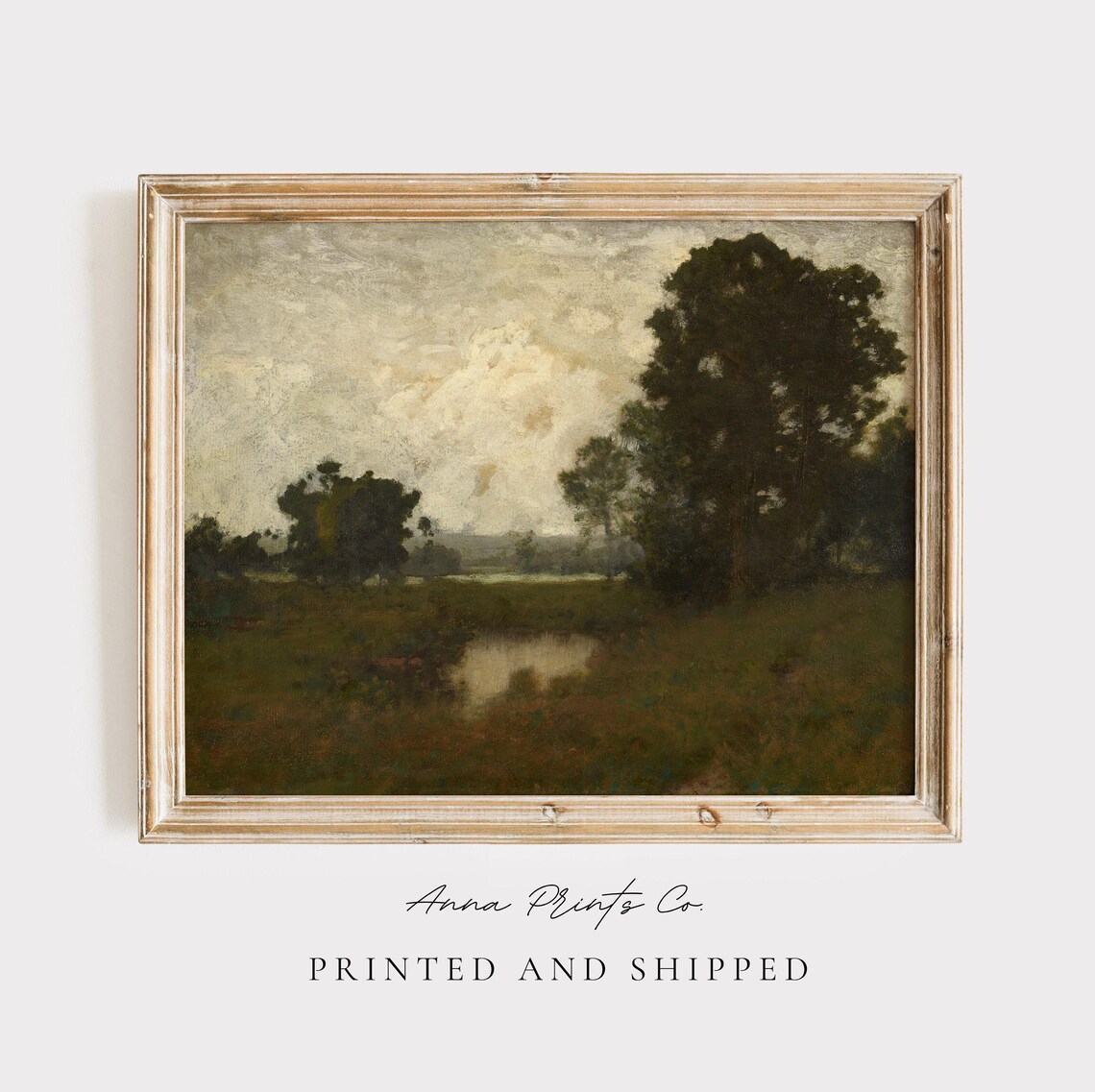Vintage Moody Green Landscape Painting Art Print