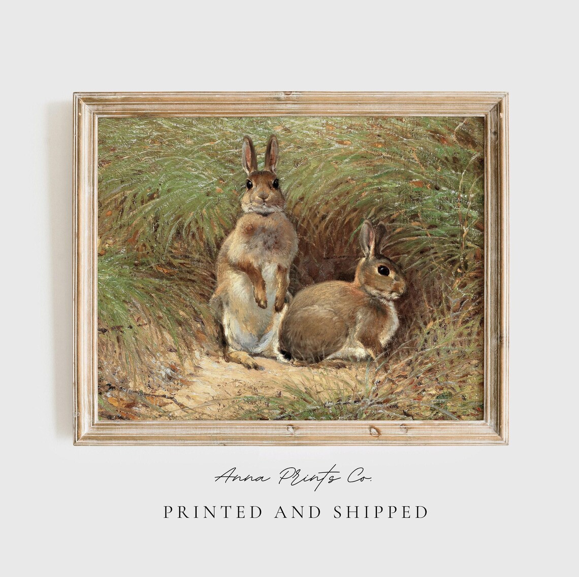 Antique Rabbit Painting, Vintage Cottagecore Art Print