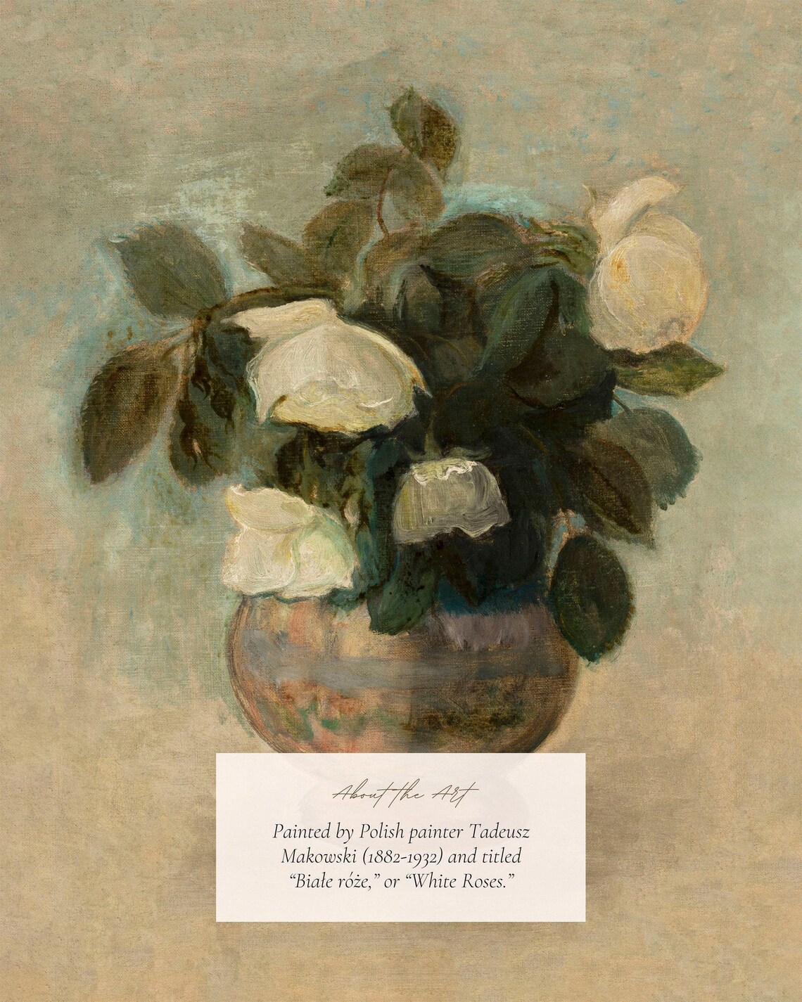 White Roses Still Life, Vintage Neutral Art Print - Image 2