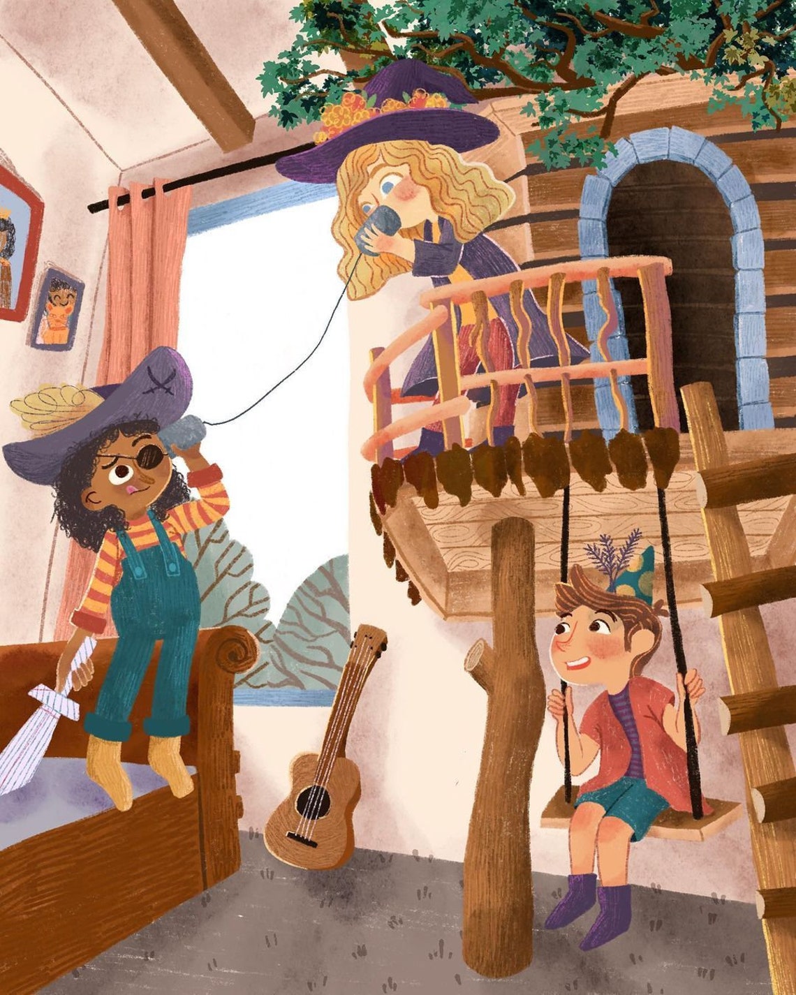 Whimsical Unicorn and Costumed Pug Sliding Down a Rainbow Kids Poster - Image 3