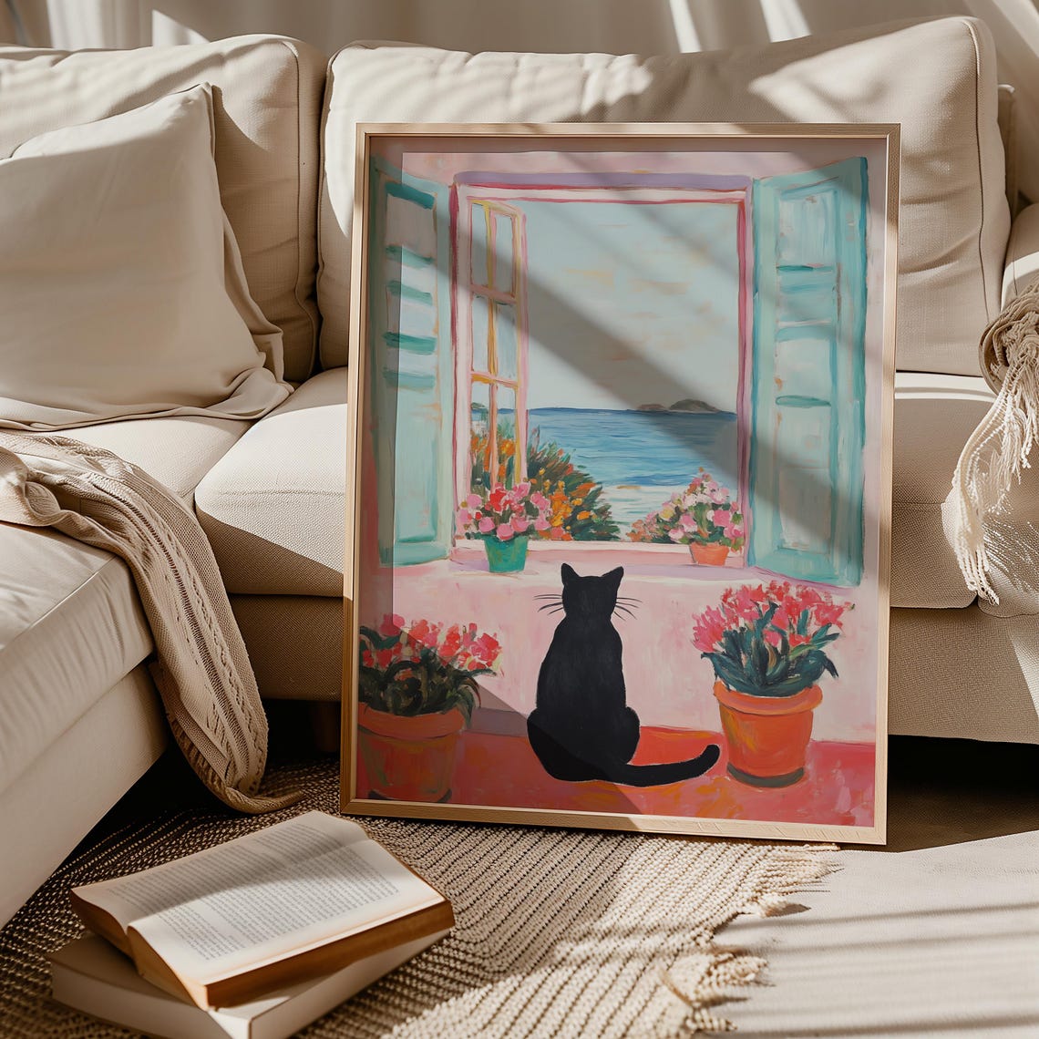 Cozy Cat Matisse Style Art Print, Coastal - Image 2
