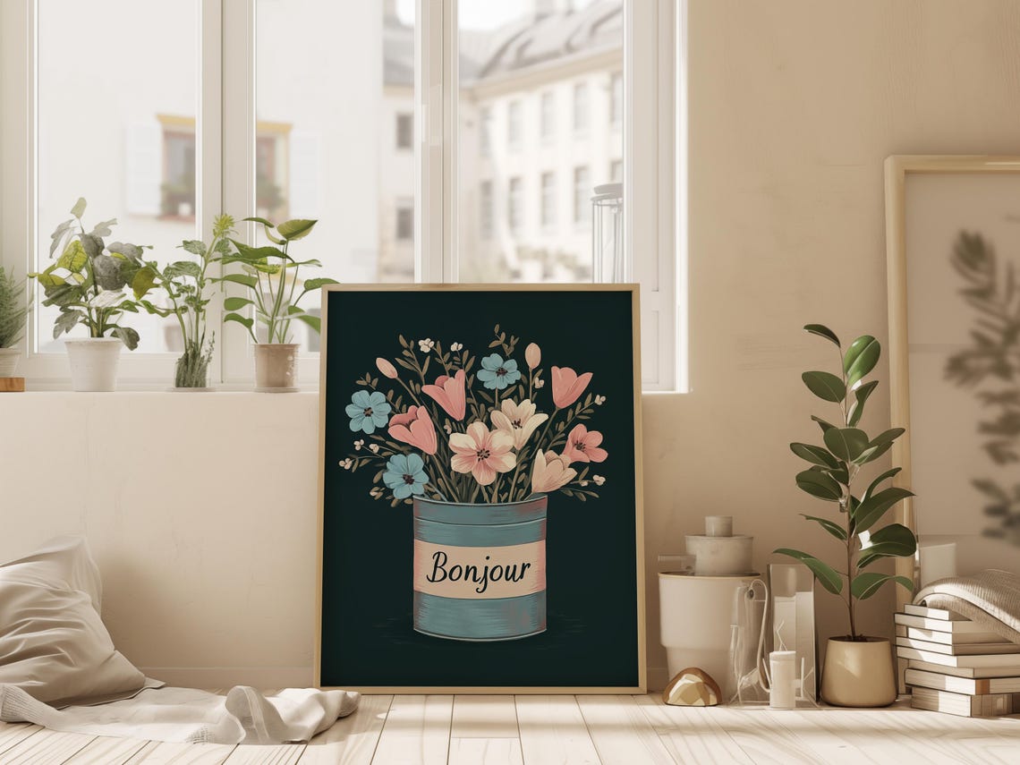 Bonjour Botanical Print, Retro French Flowers - Image 2