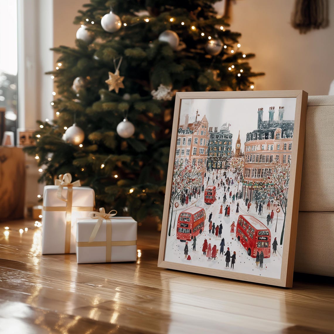 London Winter Retro City Art Print - Image 4