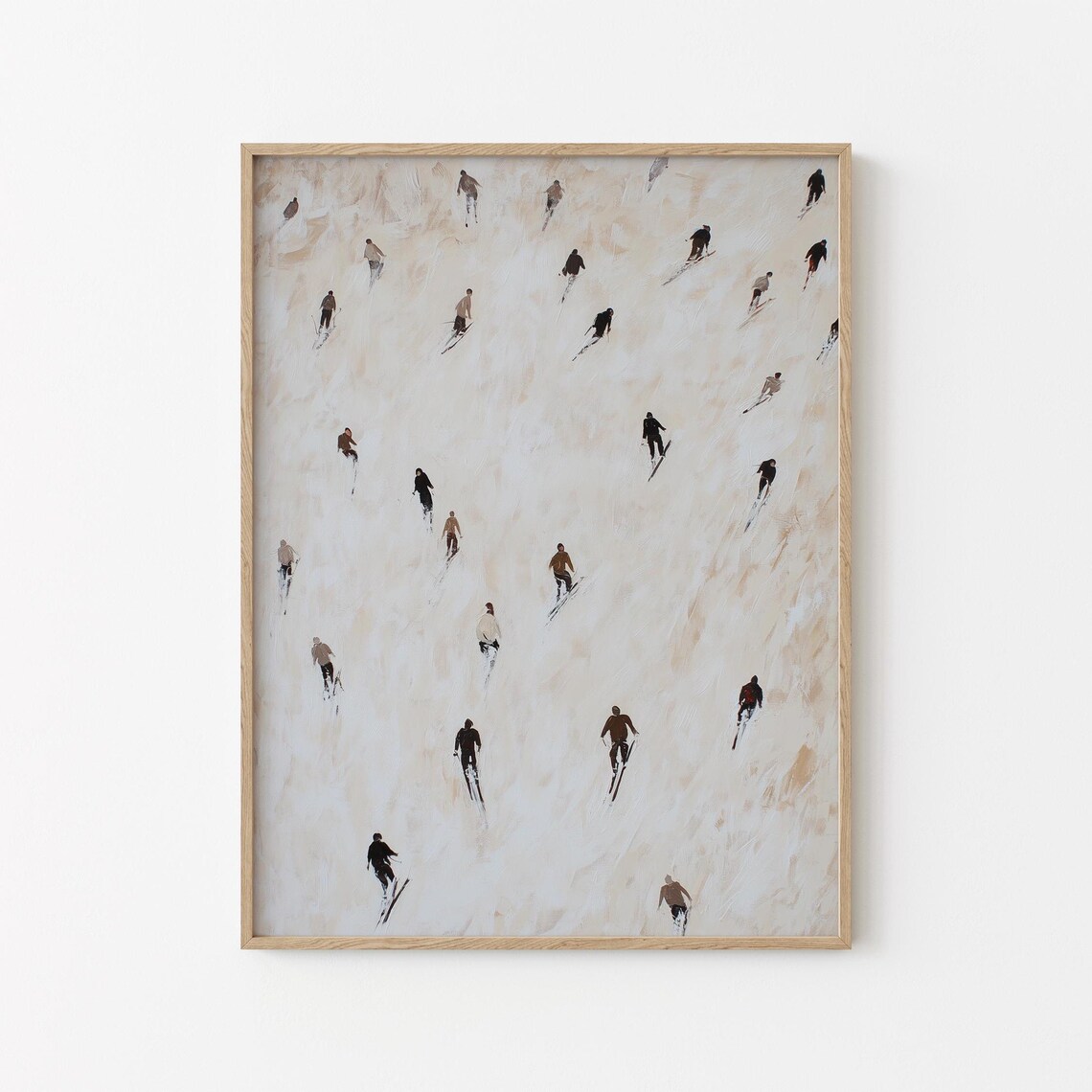 Skiers Descending Powdery Slopes Aerial Minimalist Winter Painting Poster