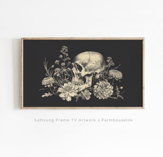 Samsung Frame Tv Art Skull Wildflowers Dark Western Neutral Halloween Decoration Witchy Fall Frametv Background Cozy Autumn