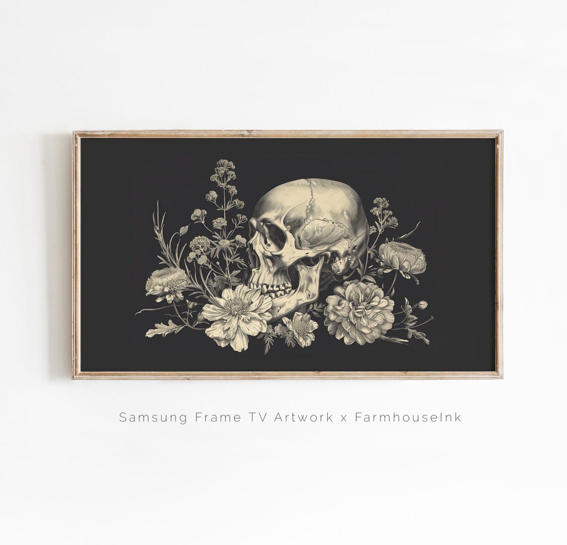 Samsung Frame Tv Art Skull Wildflowers Dark Western Neutral Halloween Decoration Witchy Fall Frametv Background Cozy Autumn
