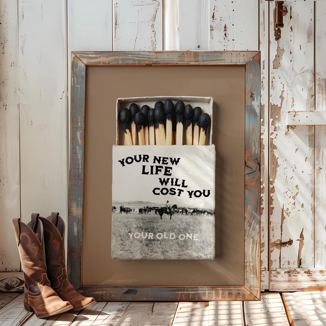 Gothic Cowboy Matchbook Print, Witchy Western Decor
