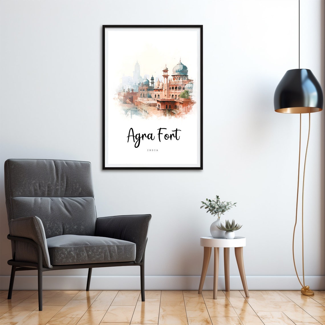 Agra Fort India Watercolor Travel Poster Mughal Architecture Art - Image 4