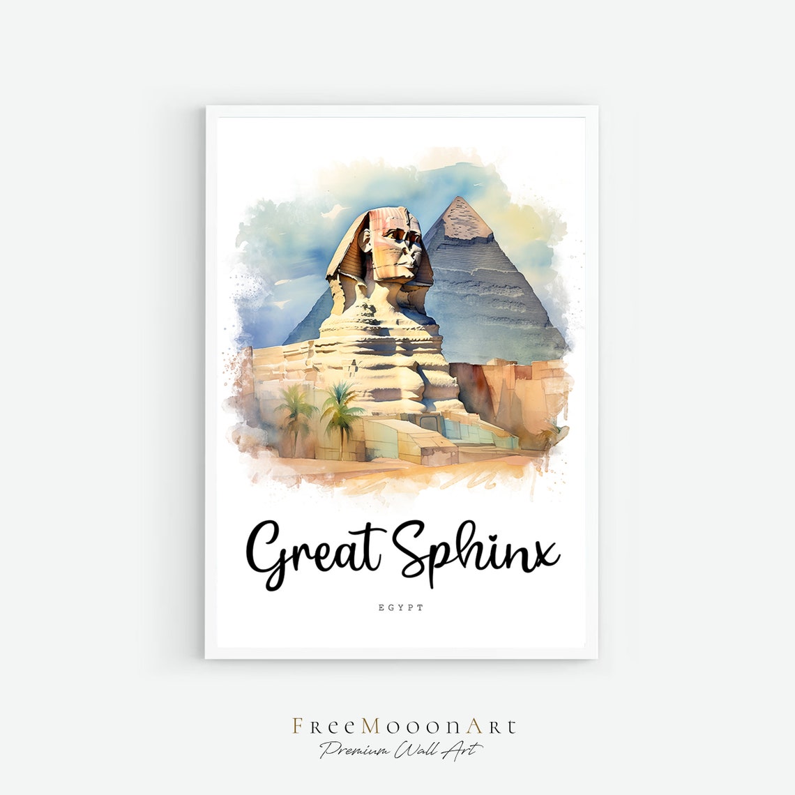 Great Sphinx of Giza Egypt Pyramid Desert Watercolor Travel Poster