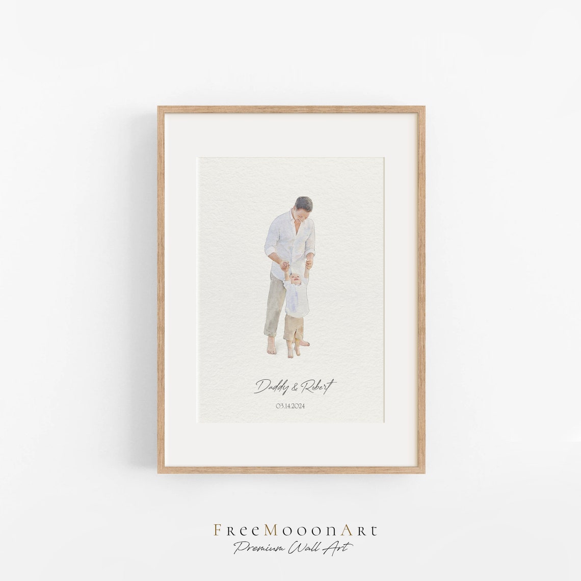 Father Teaching Toddler to Walk Watercolor Portrait Gift Poster - Image 4