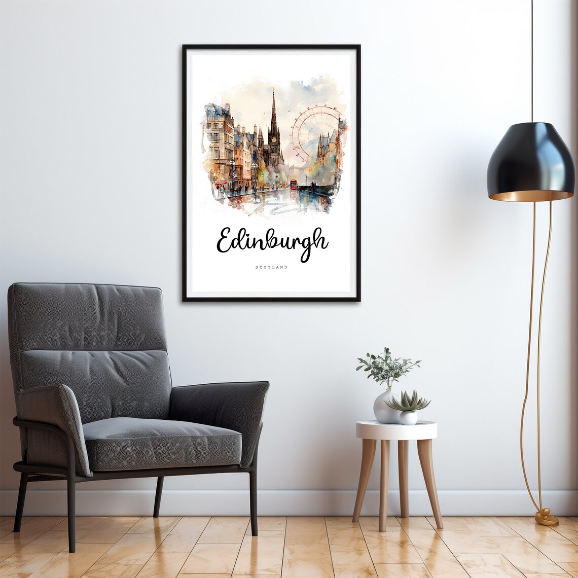 Edinburgh Scotland Princes Street Watercolor Travel Poster Scene - Image 4