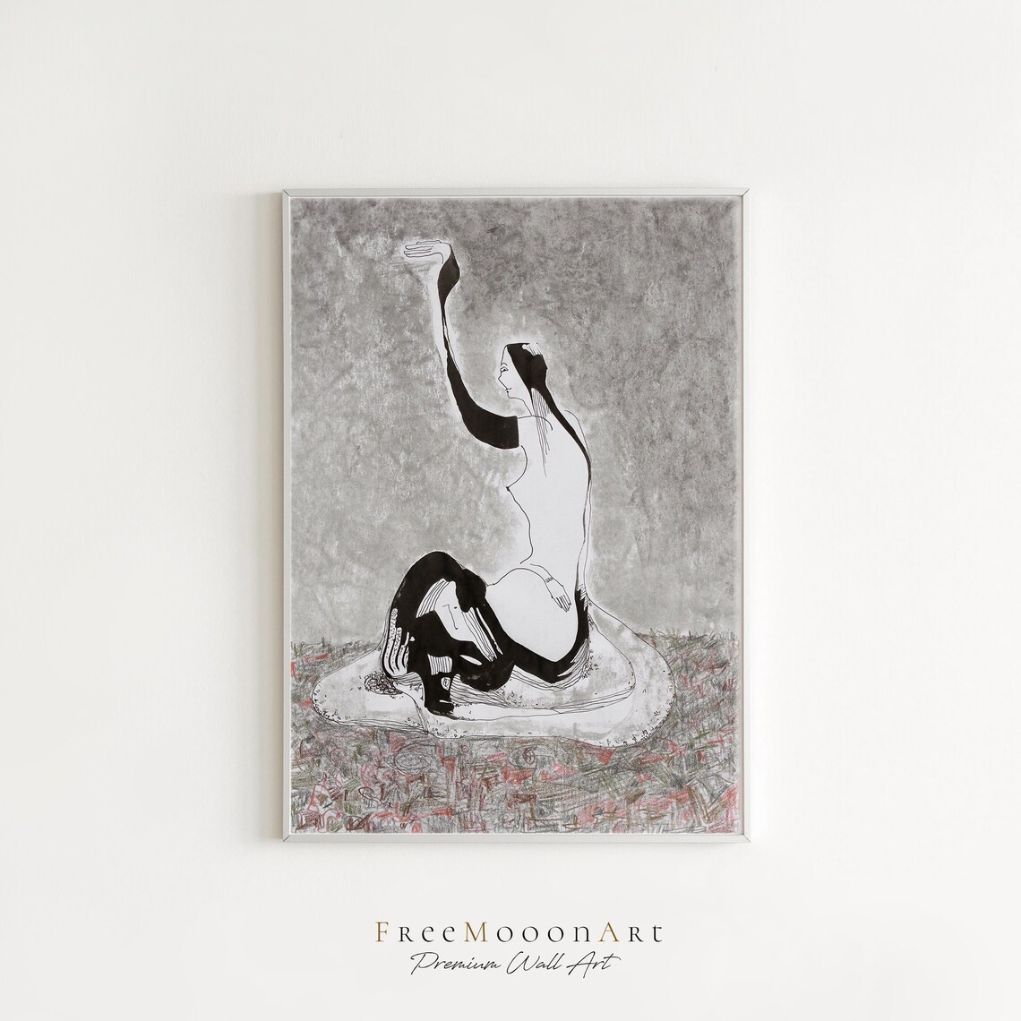 Ink Portrait of Woman with Crossed Arms Black and White Poster - Image 3