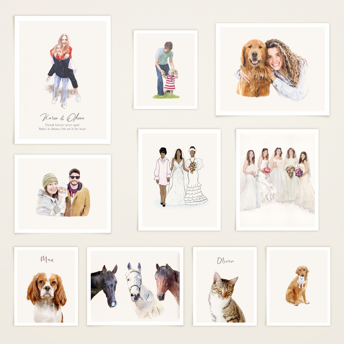 Custom Portrait From Photo Personalized Wedding Gift Watercolor Painting Anniversary Gifts For Wife Husband Couple Portrait Family Gift - Image 3