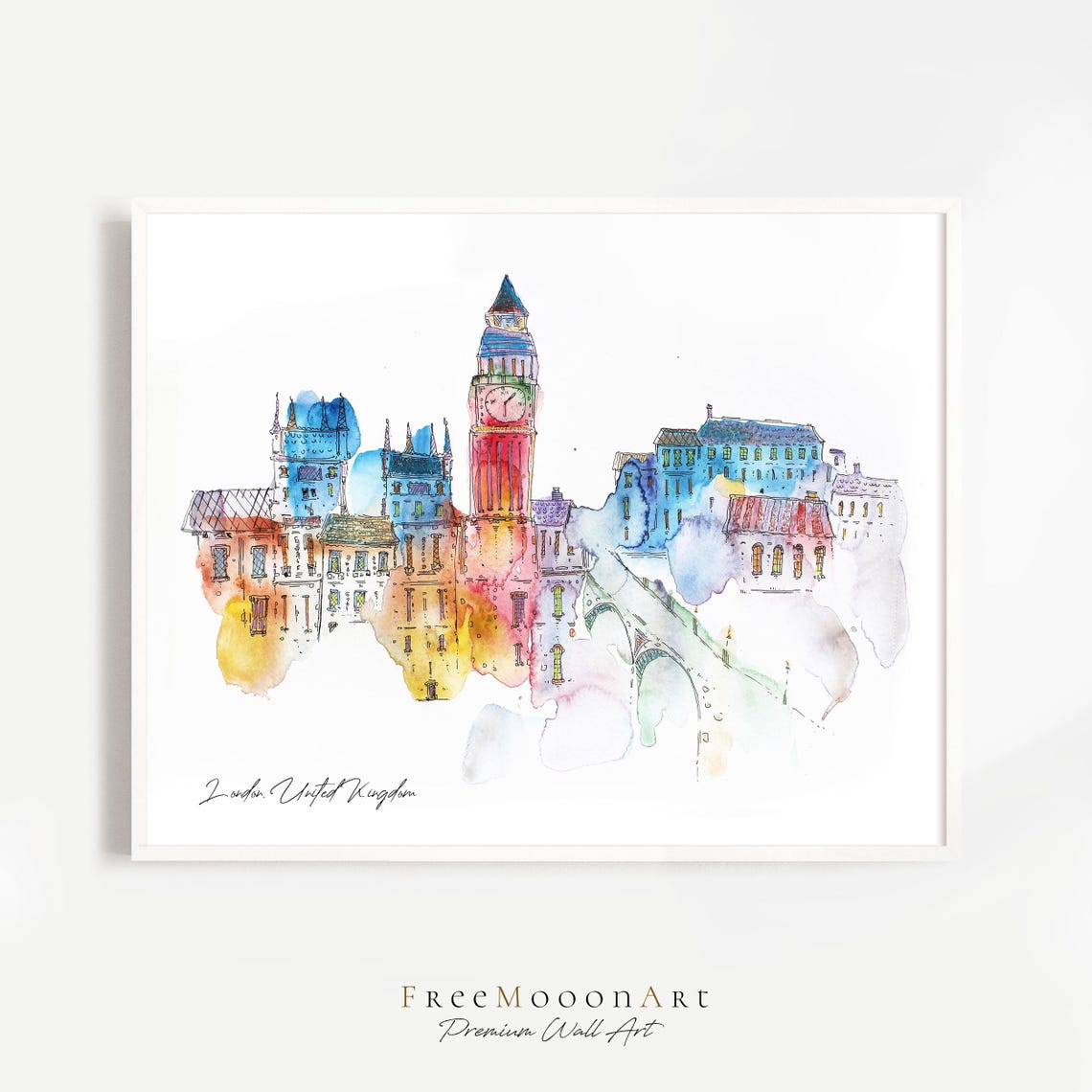 London England Travel Poster London City Print United Kingdom Wall Art Europe Prints Hand Painted Watercolor Painting Travel Gifts