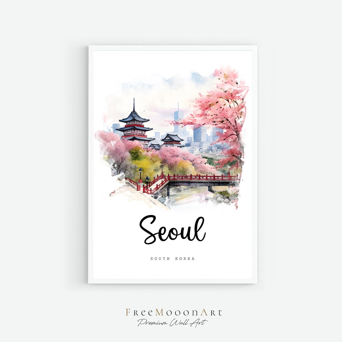 Seoul South Korea Travel Poster Seoul City Print Korea Wall Art Prints Seoul Watercolor Painting Architecture Print