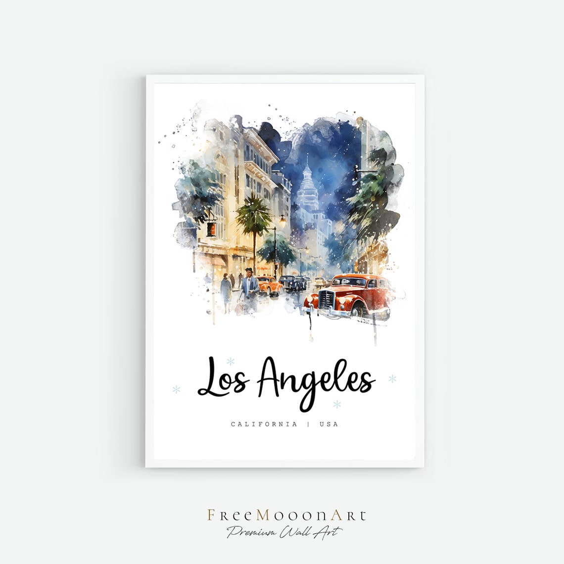 Los Angeles Travel Poster California City Print California Wall Art Print Usa Prints Los Angeles Watercolor Painting