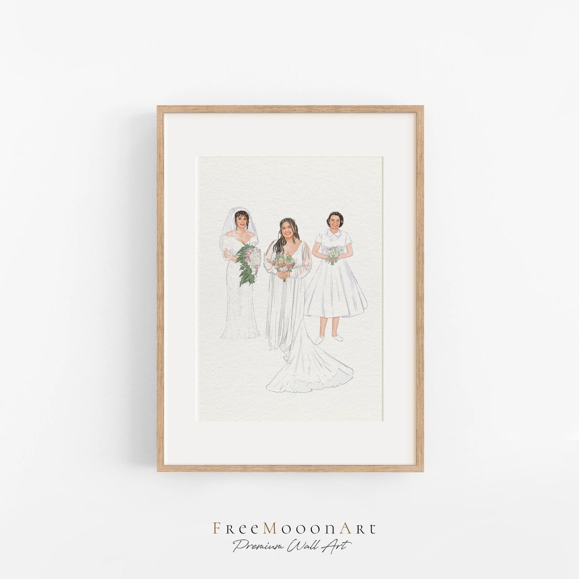 Generational Three Brides Wedding Watercolor Portrait Poster - Image 4