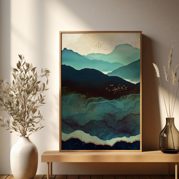 Mountain Wall Art Abstract Green Color Oil Paint Mountain Wall Art For Home Decoration Print Instant Wall Art