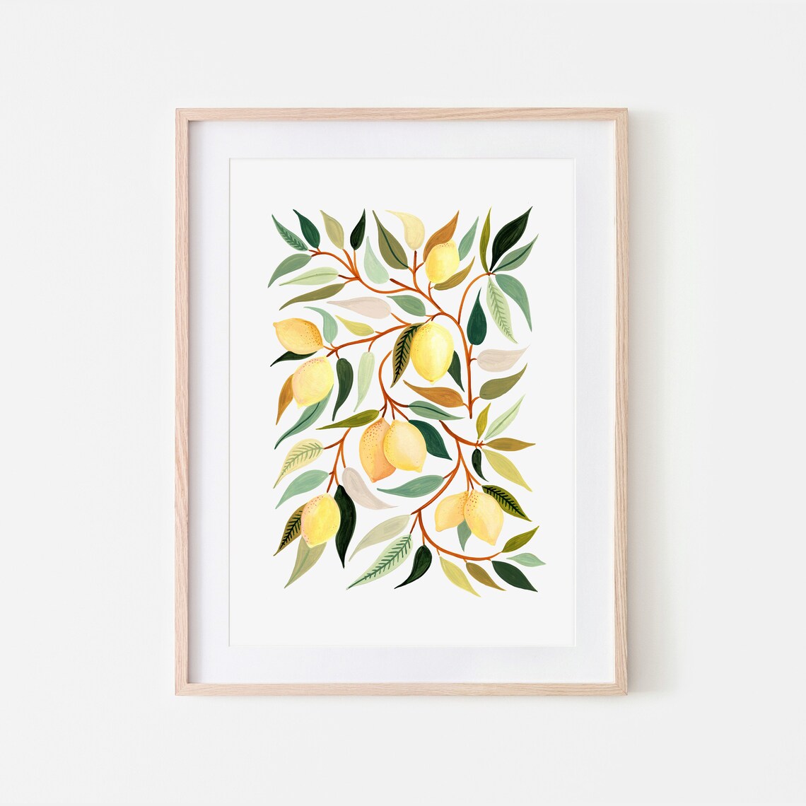 Lemon Blooms Botanical Art Print, Farmhouse Kitchen