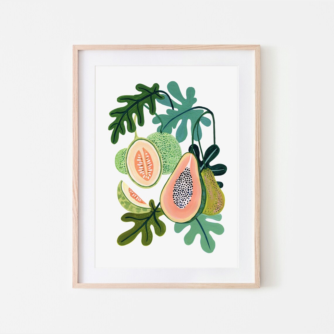 Papaya Melon Botanical Fruit Art Print, Kitchen Decor