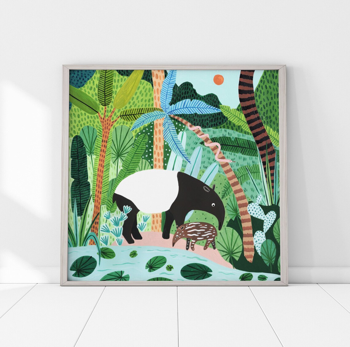 Malayan Tapir Baby Botanical Safari Nursery Art Print - Image 3