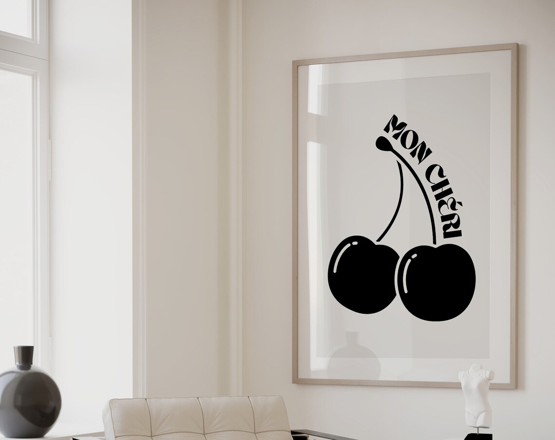 Mon Cheri Retro Cherry Art Print, Neutral Decor - Image 4