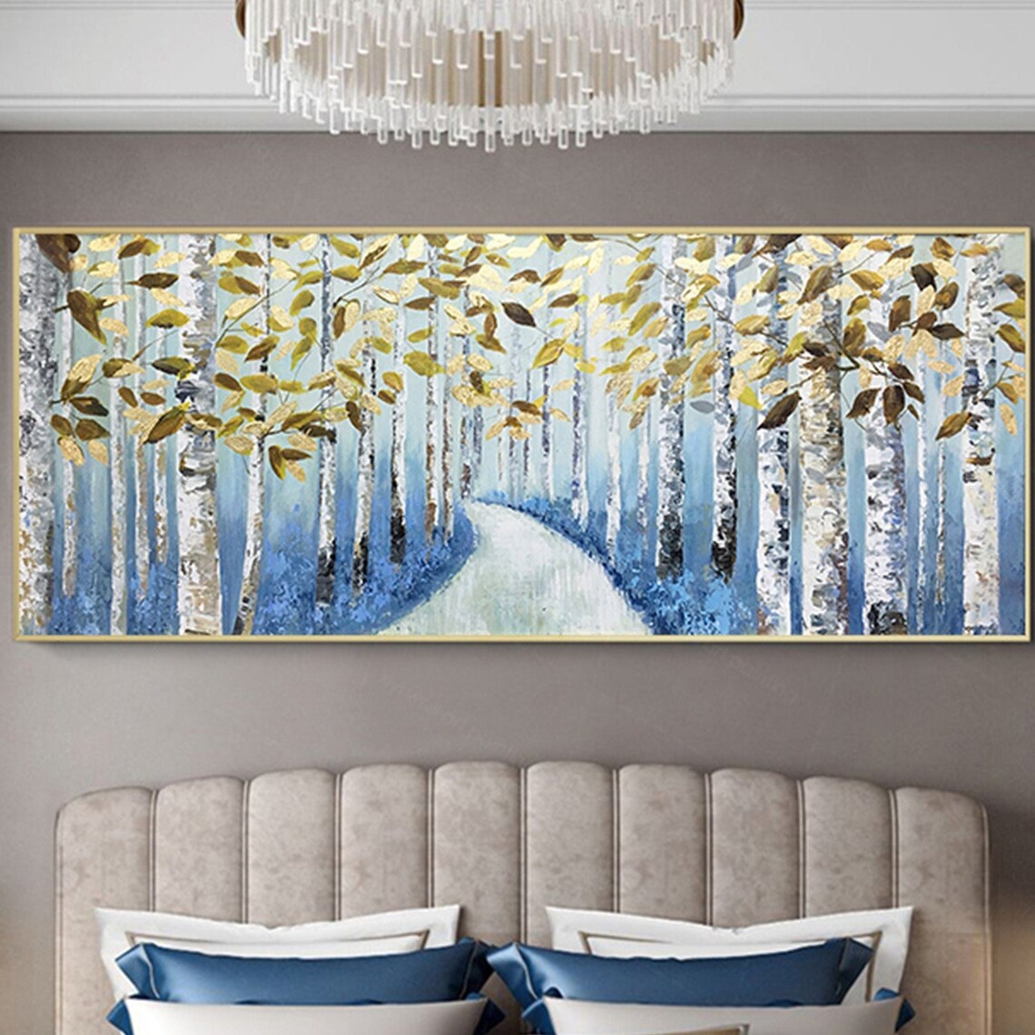Gold Leaf Tree Abstract Art Print, Blue Acrylic