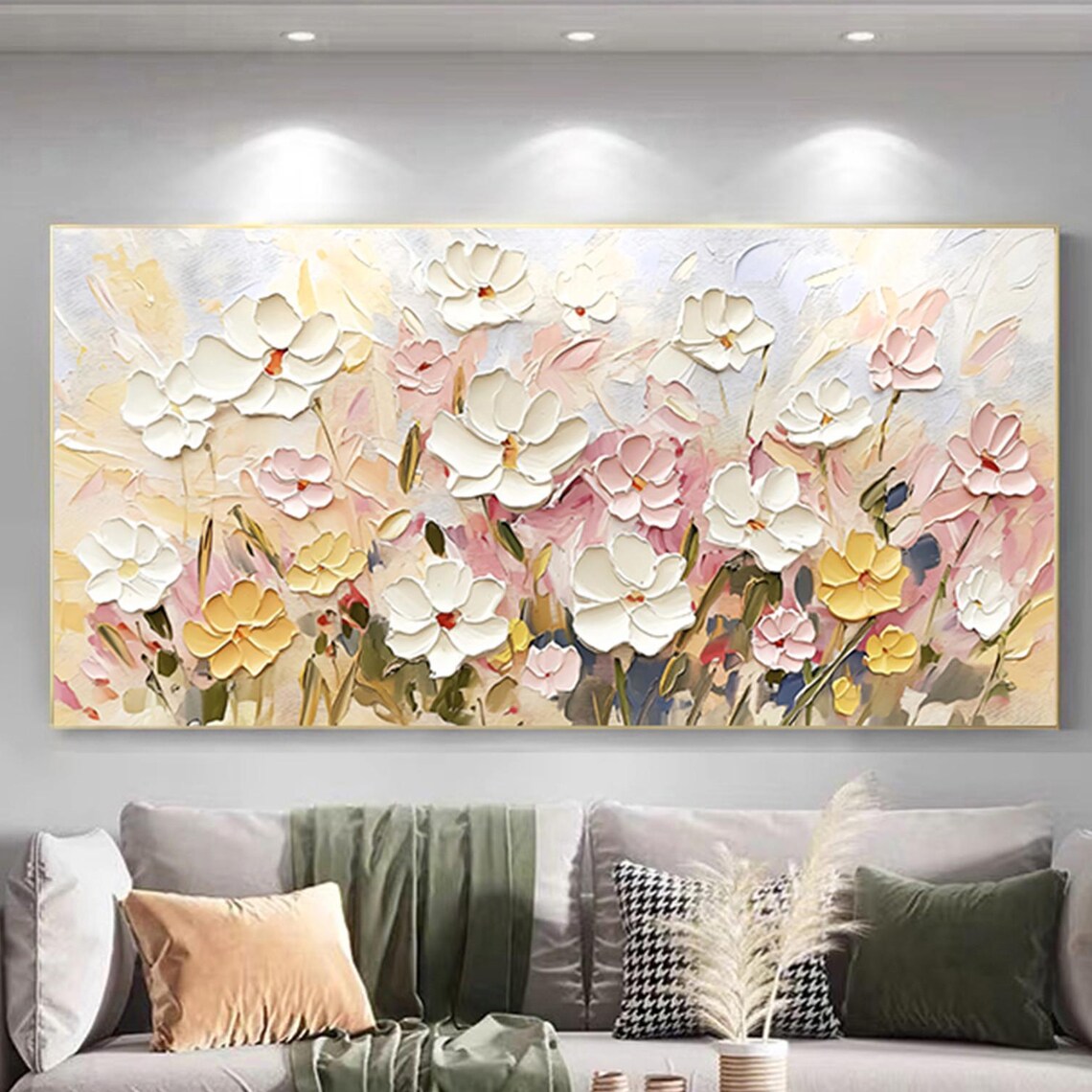 White Yellow Pink Wildflower 3D Textured Floral Painting Poster