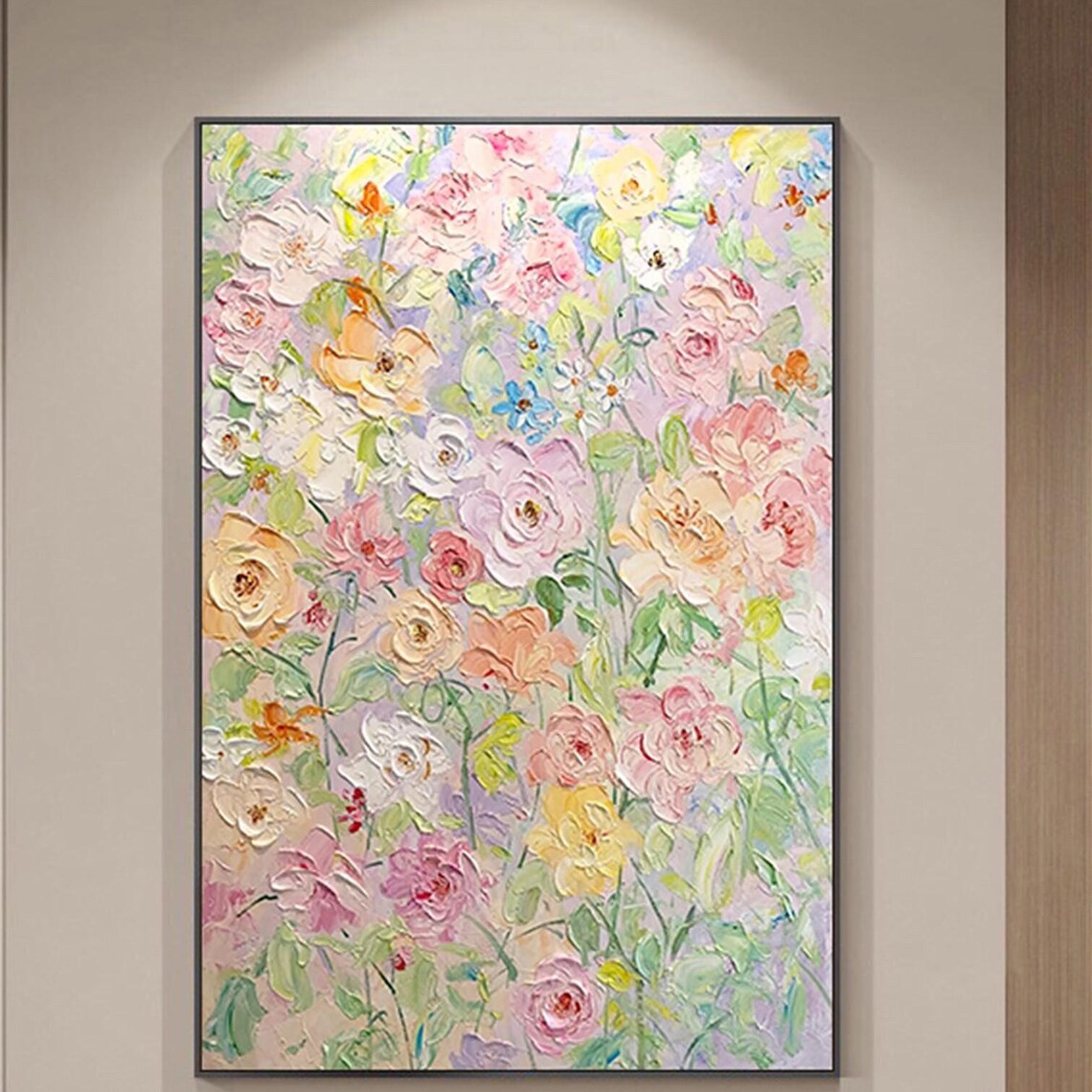 Blush Pink Rose Garden Bloom 3D Textured Floral Painting Poster