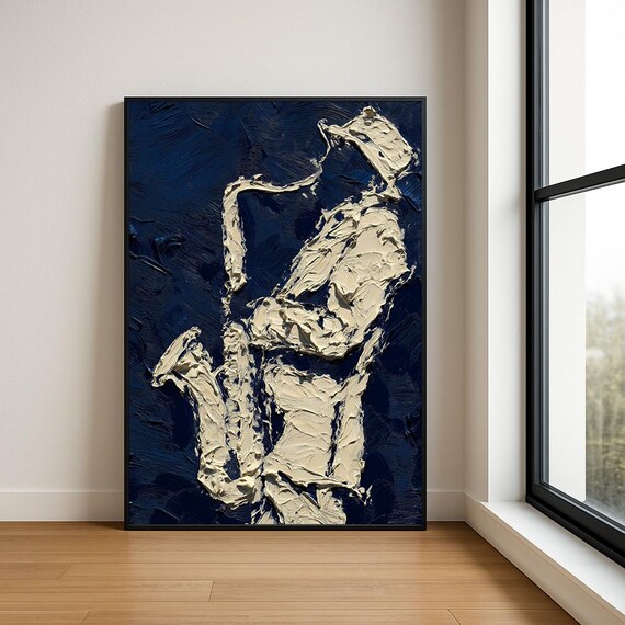 Music Lover Wall Art Print Textured Musician Abstract Oil Painting