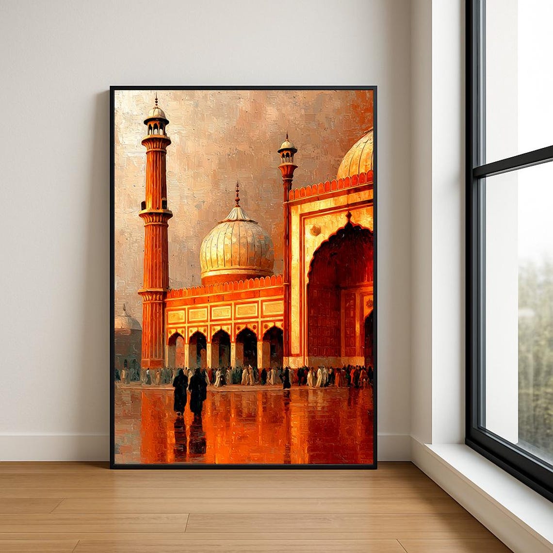 Red Sandstone Mosque Golden Dome Sunset Islamic Artwork Poster