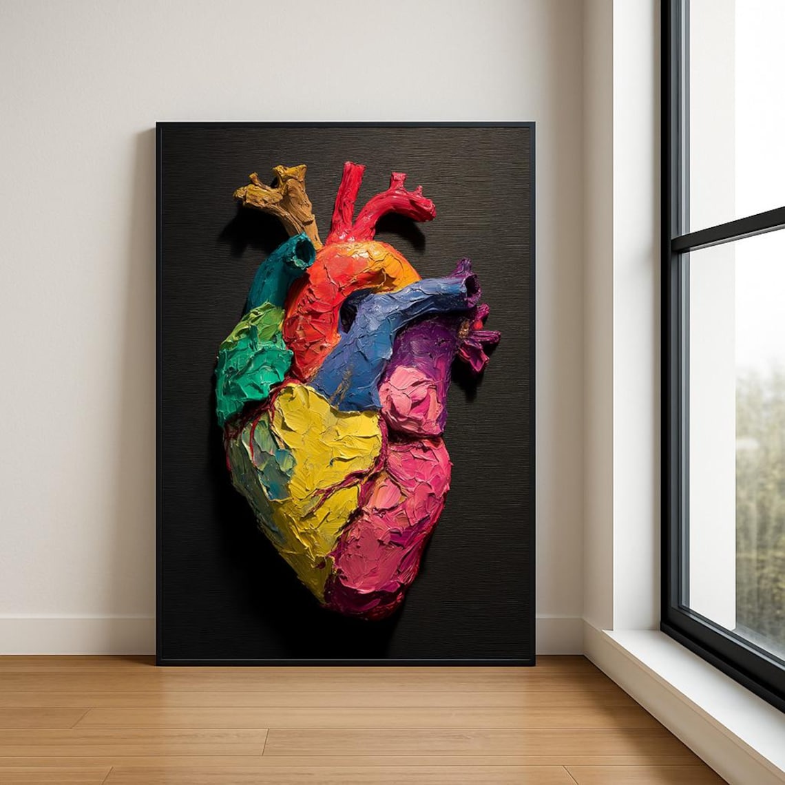 Rainbow Anatomical Heart Impasto Bold 3D Oil Painting Poster