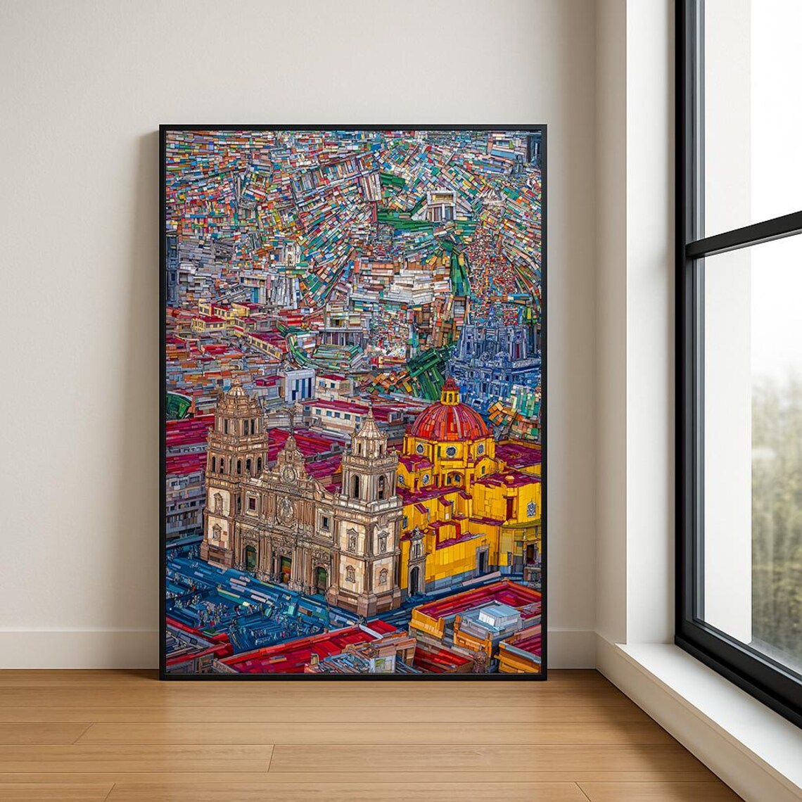 Mosaic Aerial Cityscape Historic Cathedral Colorful Old Town Poster
