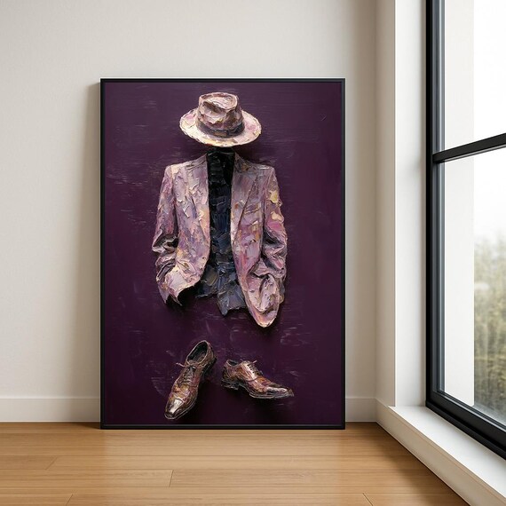 Modern Gentleman Abstract Oil Painting Suit Hat Wall Art Luxury Decor Print