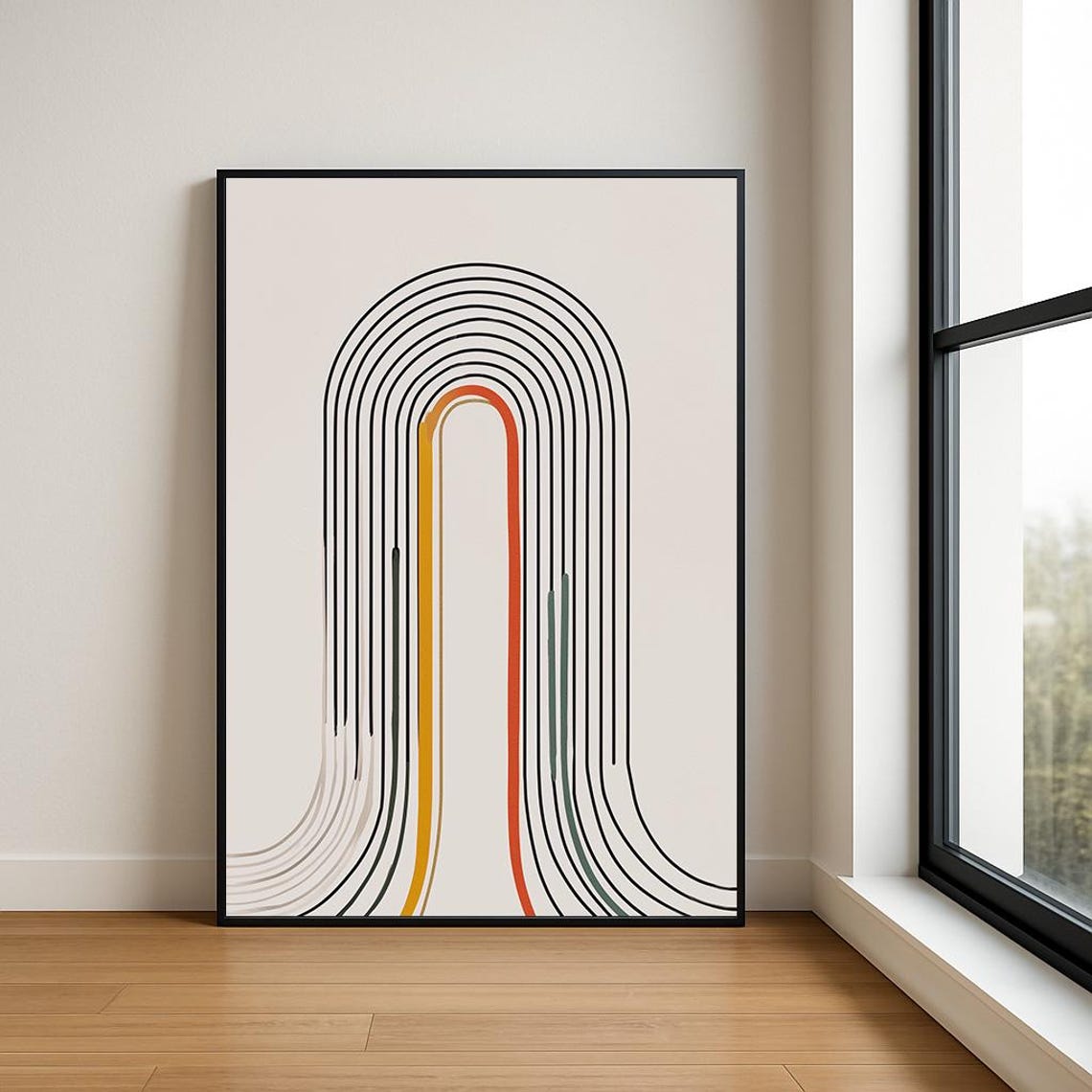 Rainbow Line Arch Multicolor Modern Abstract Minimal Wall Art