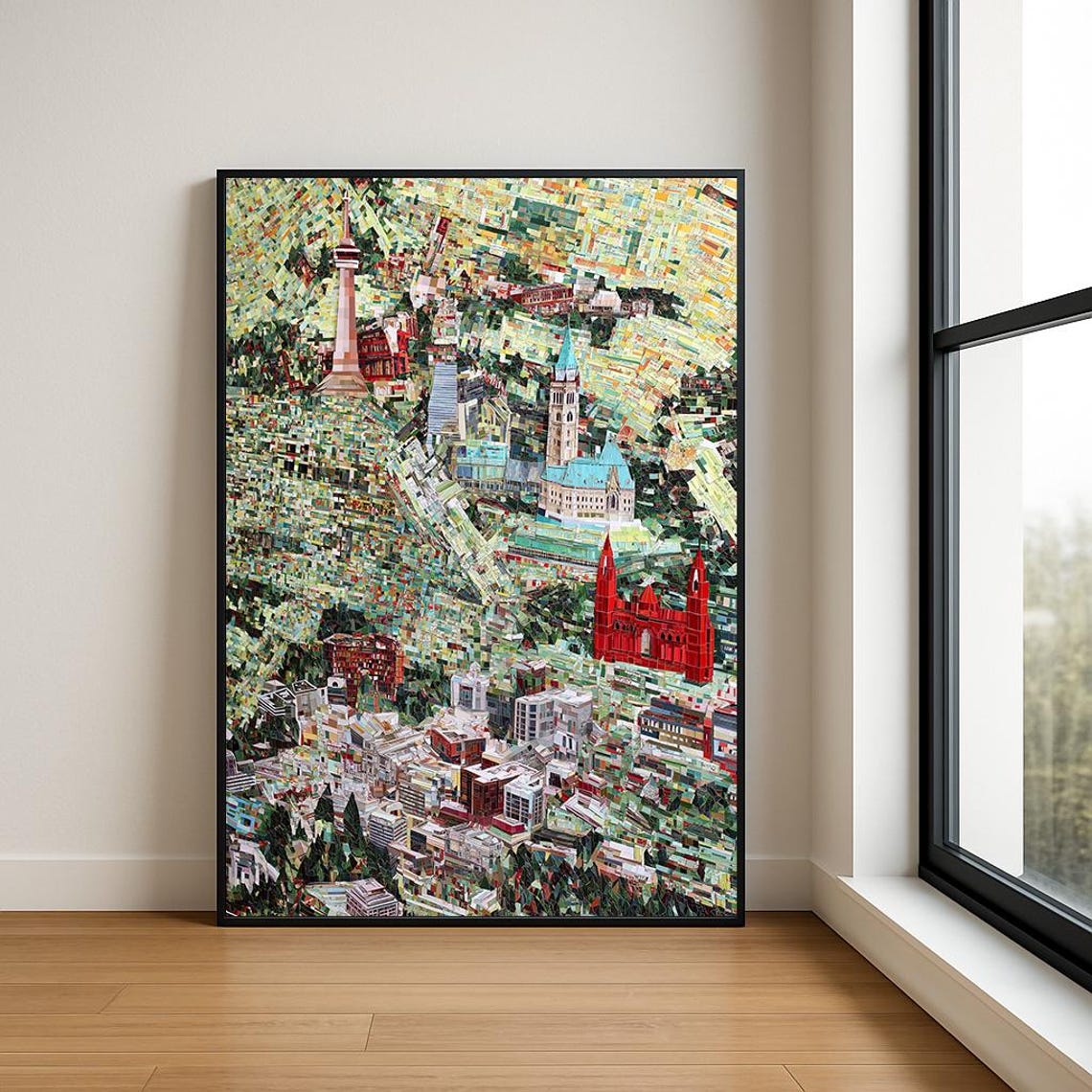 Mosaic Collage European Old City Skyline Red Cathedral Wall Art