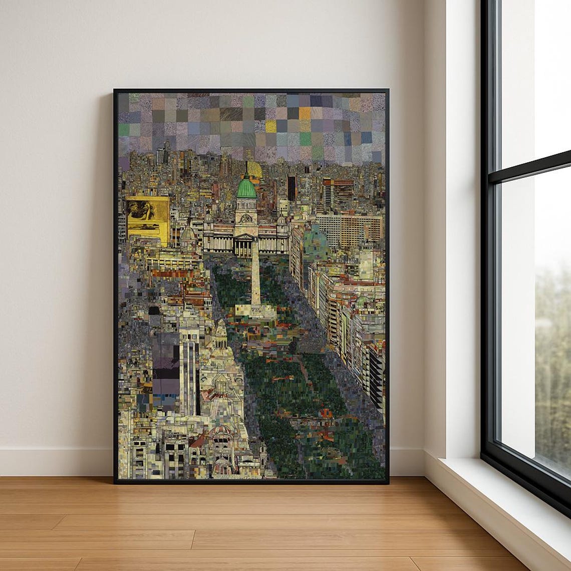 Mosaic Aerial City View Domed Clock Tower Collage Art Poster