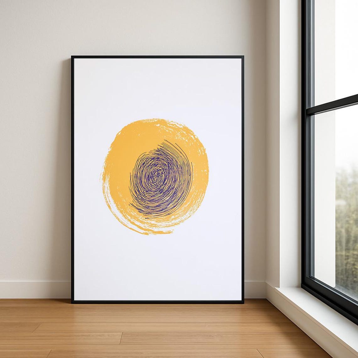 Sunshine Yellow Circle Deep Purple Swirl Minimalist Abstract Poster
