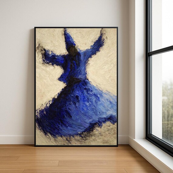 Whirling Dervish Cobalt Blue Sufi Dance Swirl Painting Art Poster