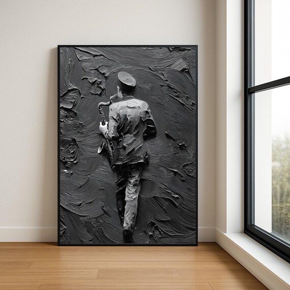Music Lover Wall Art Print Textured Musician Abstract Oil Painting