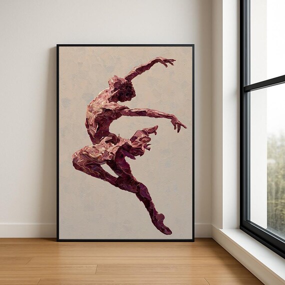Expressive Abstract Dancer Mid Leap in Mauve Impasto Artwork Poster