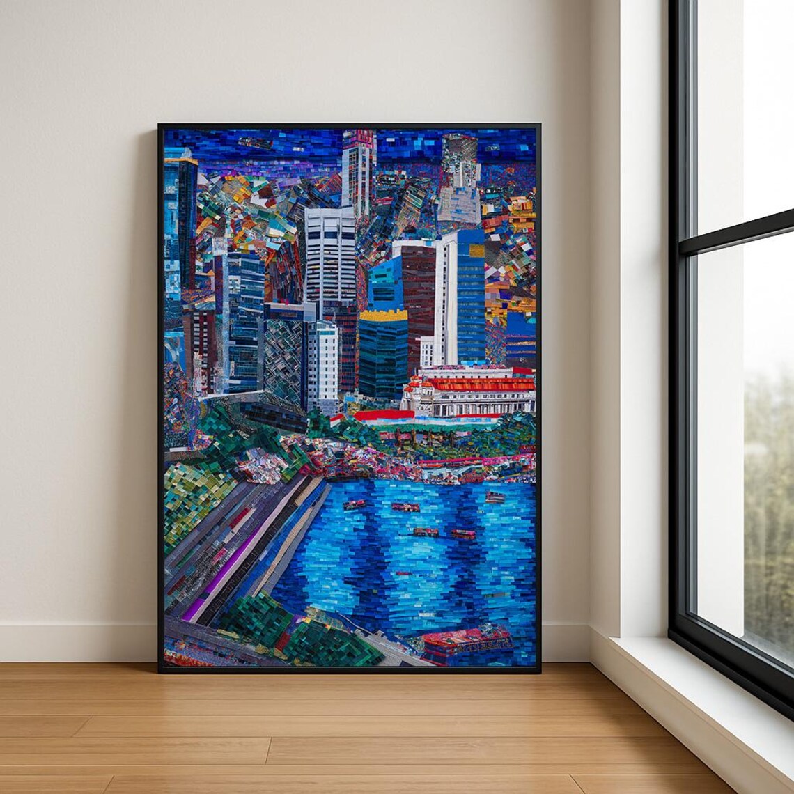 Singapore Marina Bay Mosaic Skyline Colorful Landmark Poster