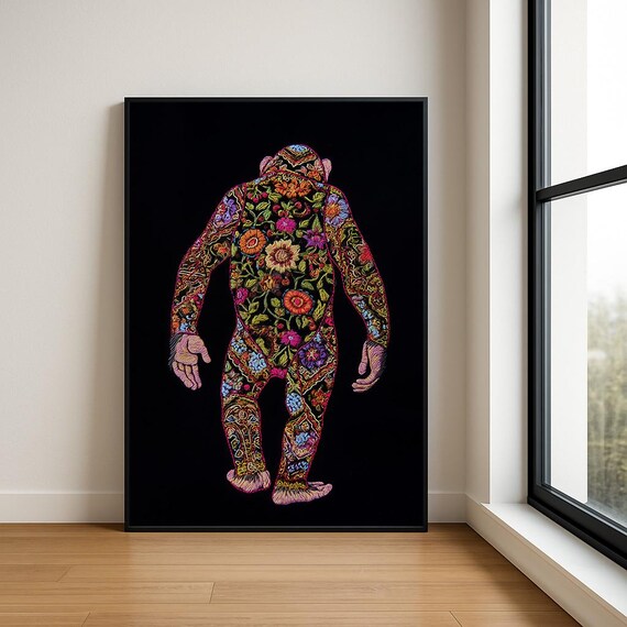 Colourful Embroidered Animal Wall Art Boho Illustration Print Vibrant Textile Style Home Decor