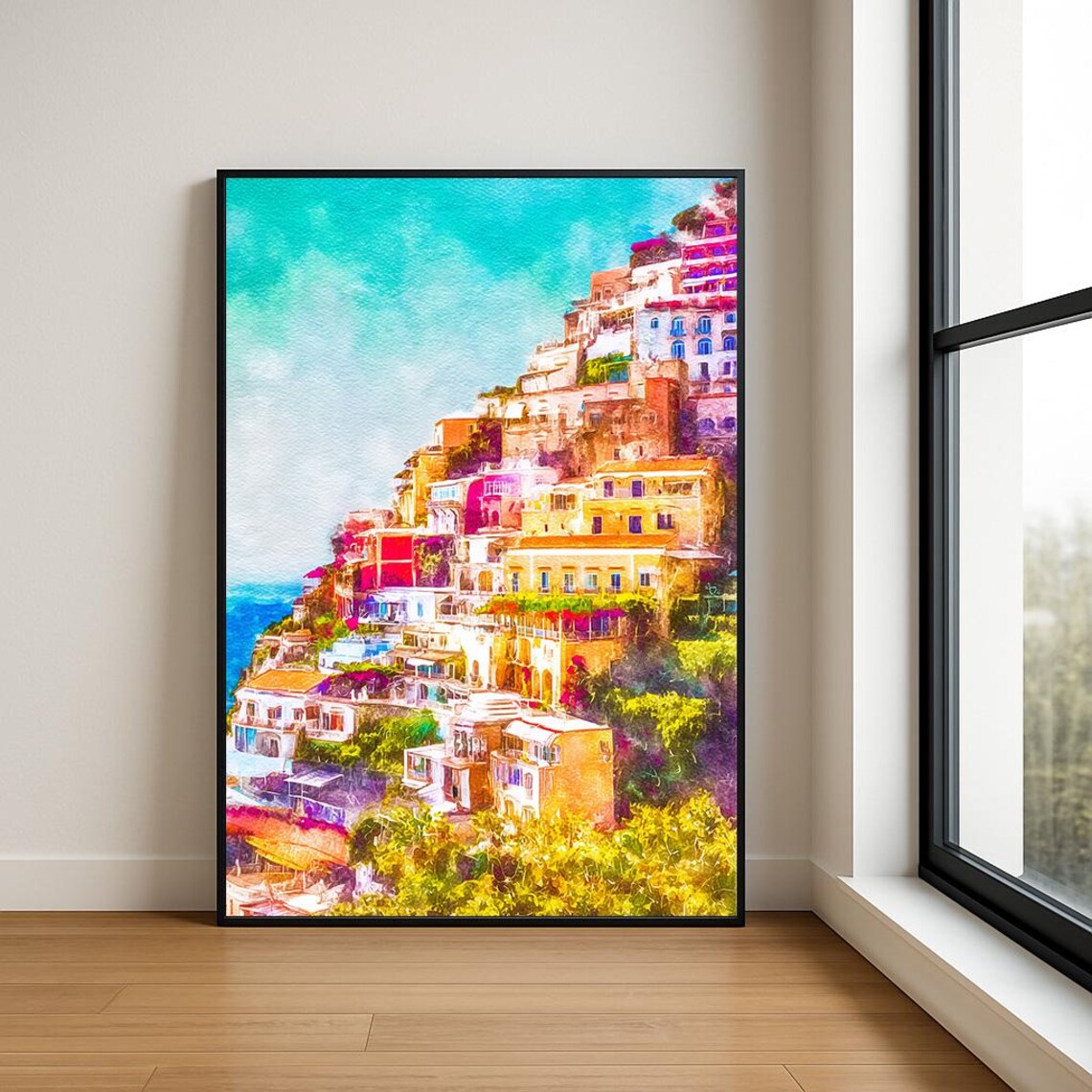 Positano Amalfi Coast Colorful Cliffside Village Watercolor Poster