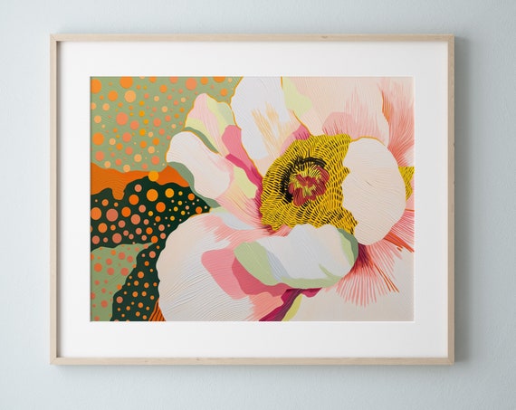 Abstract Pink Peony Poster Print, Floral Closeup