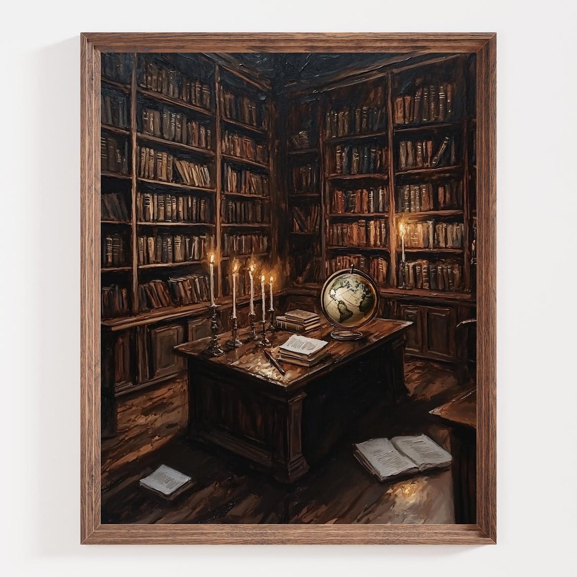 Vintage Library Art Print Dark Academia Art Style Candlelit Room Artwork Antique Book Decor Study Room Wall Art Globe And Books - Image 4